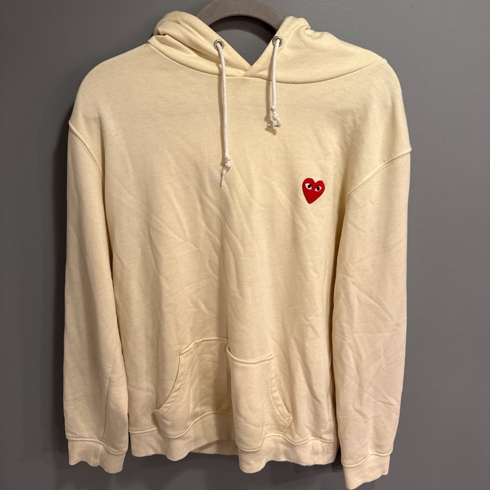 Comme des Garcons Cream Hoodie with Red Logo